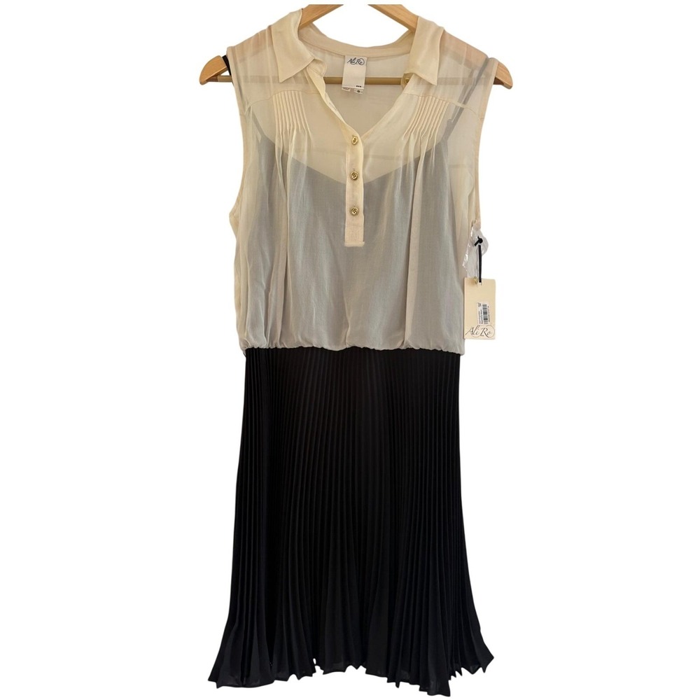 NWT Ali Ro 100% Silk Pleated Dress Size 8‎ Dove Black Luxury Bloomingdales $325